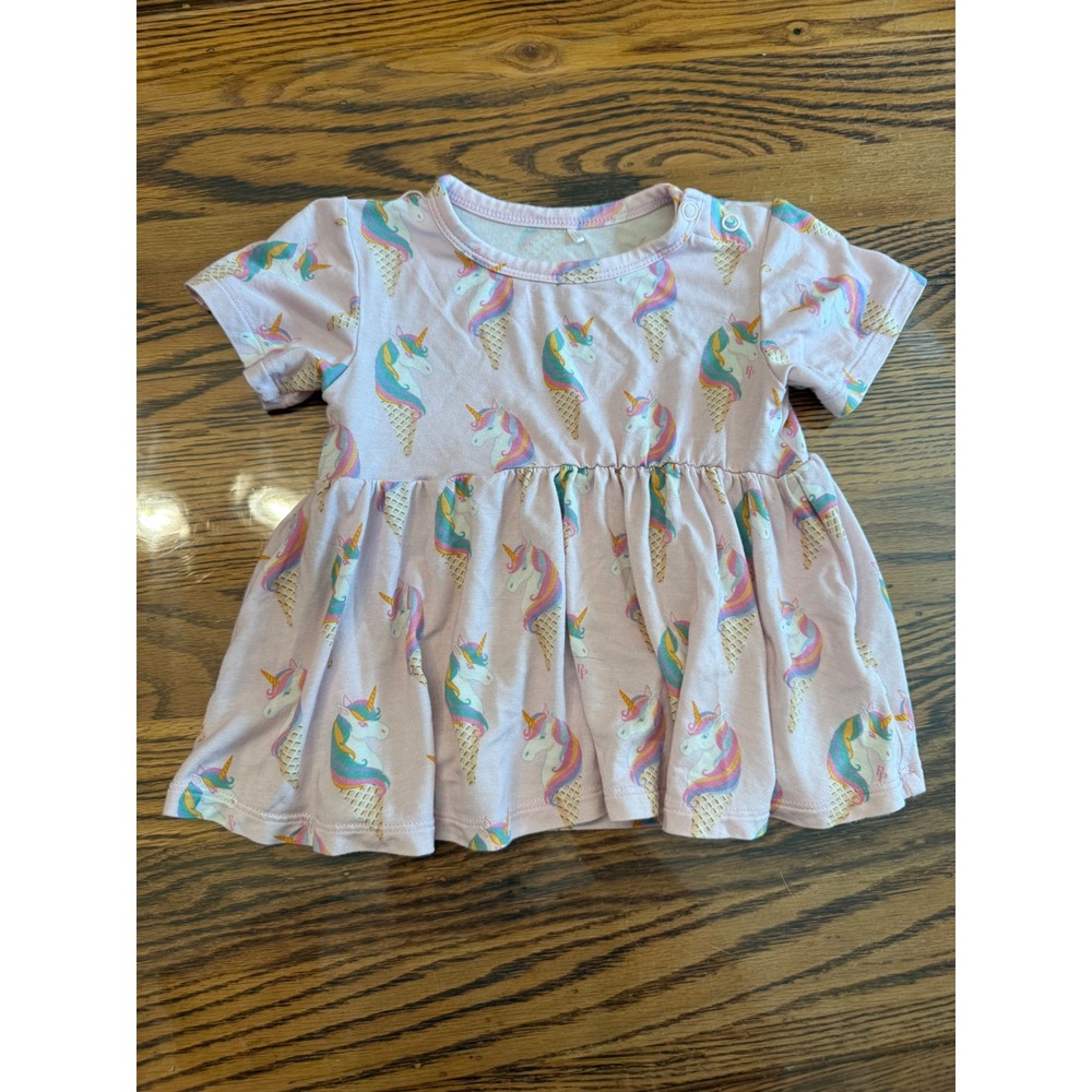 Posh Peanut Peplum Top Kids 12-18M Pink Unicorn Ice Cream Bamboo Viscose